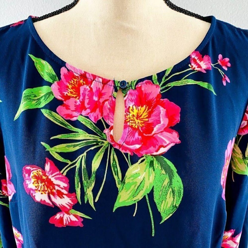 Talbots Floral Tie Sleeve Top Size Small